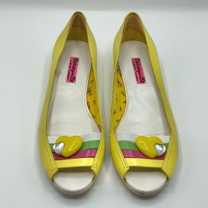 Vintage Betsey Johnson Yellow Rainbow Heart Gem Wedges